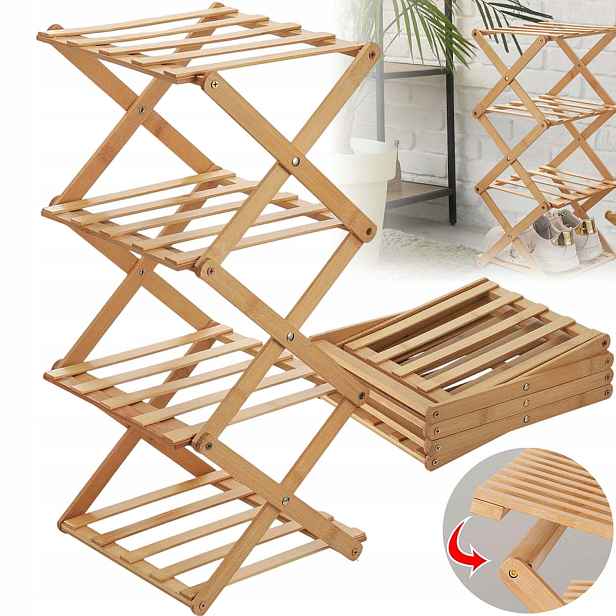 Dřevěný Regál Botník 4-ÚROVŇOVÁ Skládací Bambusová 26*26*54 CM