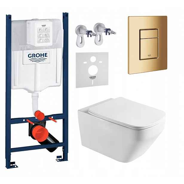 Sada Grohe s Wc mísou Imprese Naron Tornado a zlatým tlačítkem Fresh