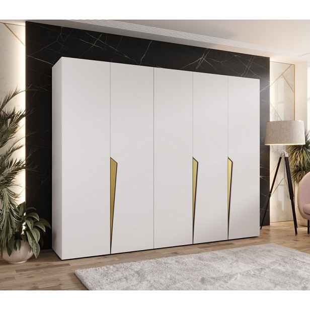 Široká šatní skříň 250 cm SORAYA 1 - bílá / zlaté úchyty