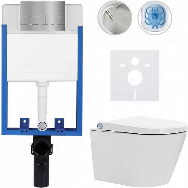 Kompletní WC set Profi/Cronus Standard - bílá lesklá - WC tlačítko Line/Nerez - pro zazdění - 59,3x38,4 cm
