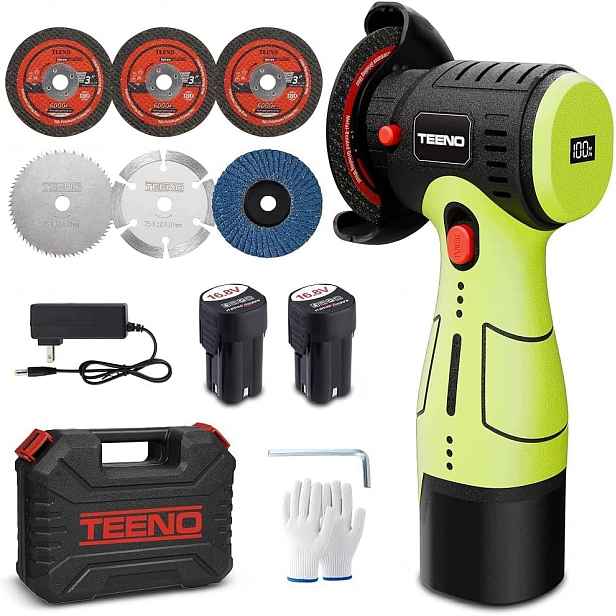 Bezuhlová Aku Úhlová Bruska 16.8V 19500OT./MIN 800W Baterie 6 Kotoučů Zelená