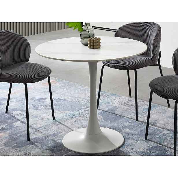 Kulatý jídelní stůl Josh 90 cm, imitace bílý mramor