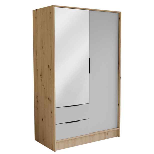MASSENO ŠATNÍ SKŘÍŇ S OTOČNÝMI DVEŘMI CAVA, 102/200/51 cm moderní 2dveřová se zrcadlem, dub Artisan