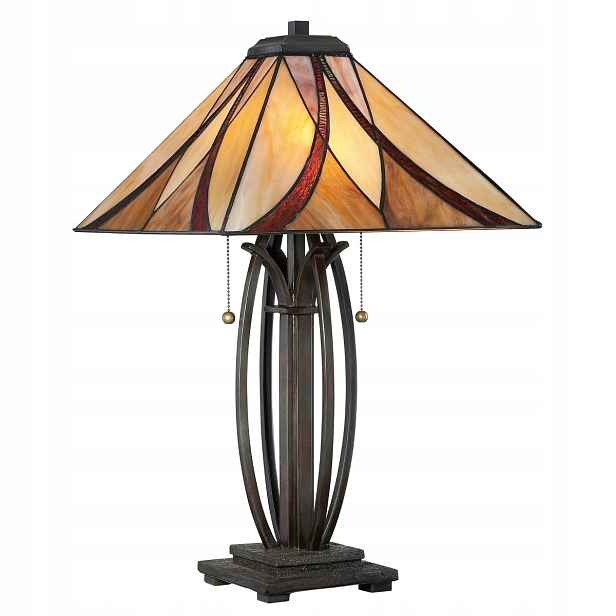 Stolní vitrážová lampa hnědá Tiffany Art Deco Asheville E27 60W Quoizelw