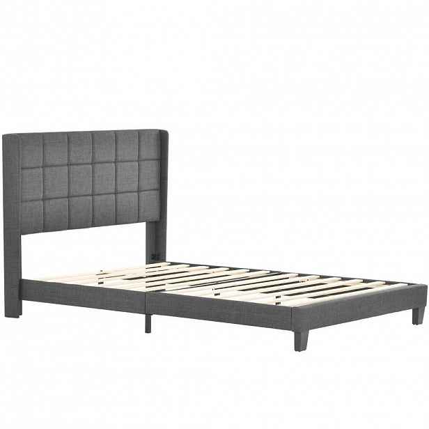 KOMHTOM POLŠTÁŘOVÁ POSTEL 140/200 cm v šedé barvě, len, s pružinovou matrací