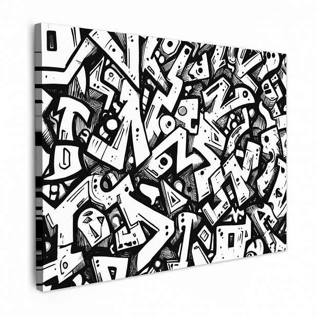 MuchoWow OBRAZ NA PLÁTNĚ Tvary - písmena - graffiti - černá 80x60 cm