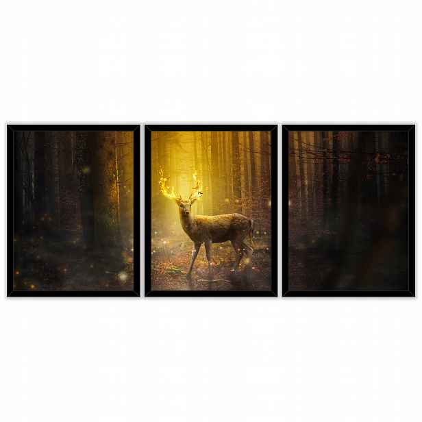 Obrazy Triptych Jelen Les 3 Obrázky V Černém Rámu Ložnice Velký Obývací Pokoj
