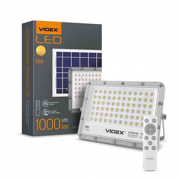 Solární Led lampa 50W 1000lm 5000K IP65 Snímač soumraku