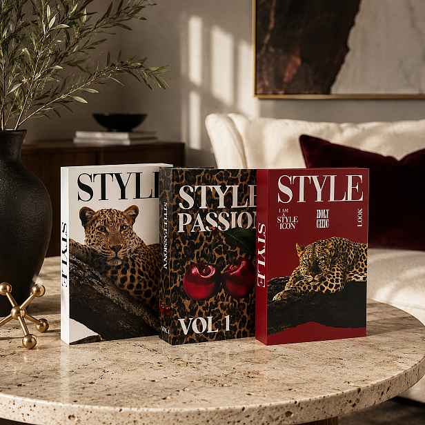 TEMU Sada 3 dekorativních falešných knih s leopardím vzorem, moderní luxusní falešné knihy se zvířecím potiskem v bordó, černé a bílé barvě ve stylu