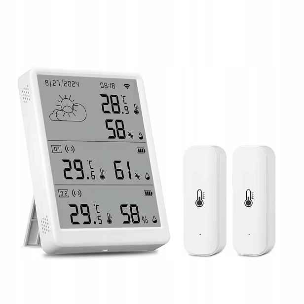 WiFi meteostanice Tuya bezdrátový teploměr 2 venkovní senzory LCD
