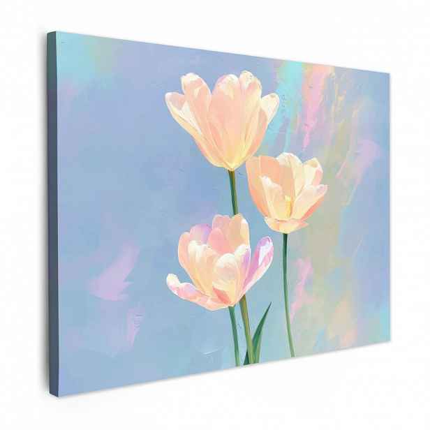 MuchoWow OBRAZ NA PLÁTNĚ Tulipány - růžové akcenty - modré 40x30 cm