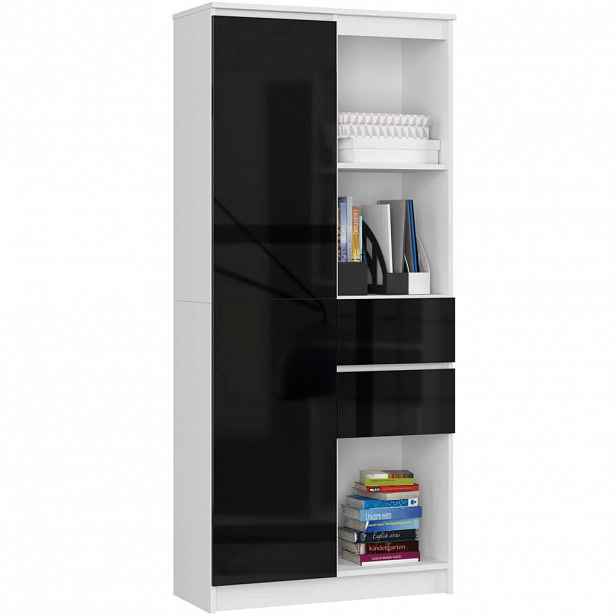 RAUMHIRSCH FURNITURE STOJANOVÁ POLICE bílá, lesklá černá 180/80/35