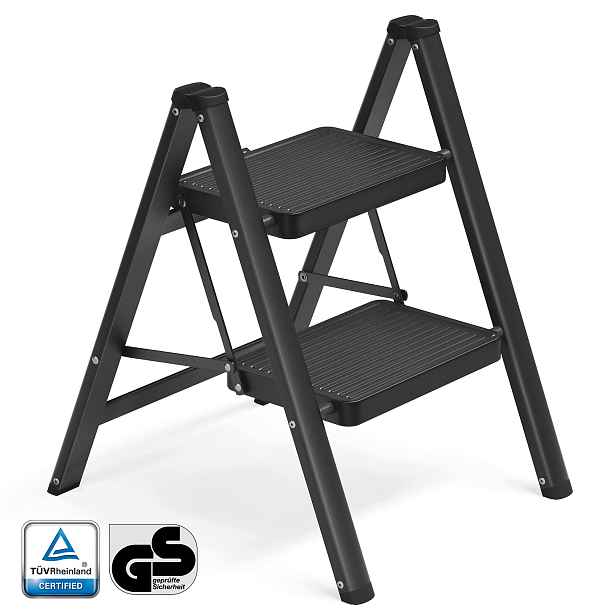 Songmics Žebřík 2 stupně 150 kg, černý