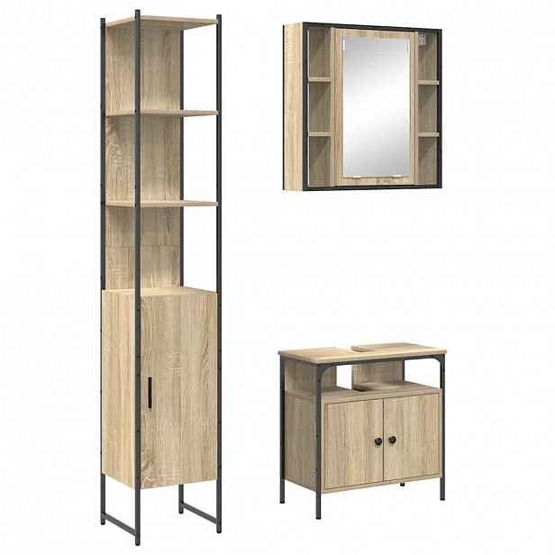 vidaXL Sada koupelnového nábytku 3 ks Sonoma dub 33 x 33 x 185,5 cm