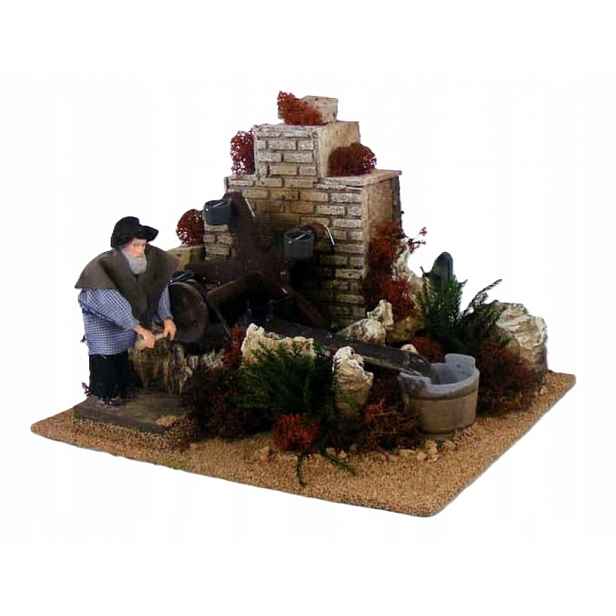 Pohyblivá Figurka Do Betlému Starý muž otáčí vodním kolem pro figurky o výšce 12 cm