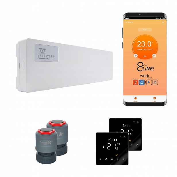 Přechodová sada pro podlouhlé vytápění Line 2 pokojů termostat PRO3 Zigbee černá