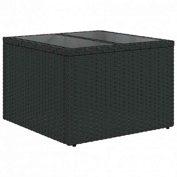 vidaXL Zahradní stůl se skleněnou deskou černý 55 x 55 x 37 cm polyratan