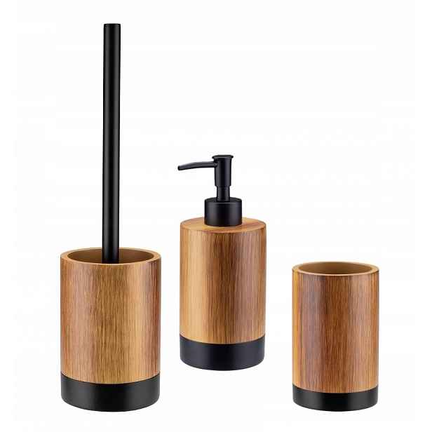 Koupelnový set 3-el. Wood polyresin černý mat imitace bambusového dřeva