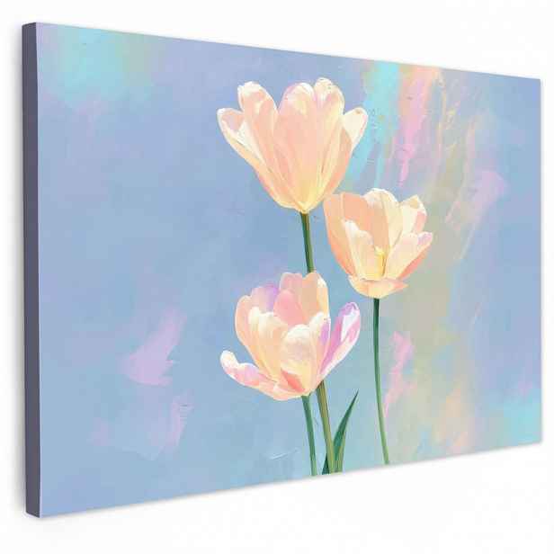 MuchoWow OBRAZ NA PLÁTNĚ Tulipány - růžové akcenty - modré 90x60 cm