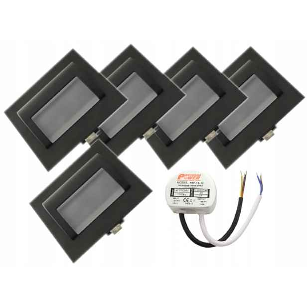 Set Halogenová Led schodišťová světla 5x napájecí zdroj
