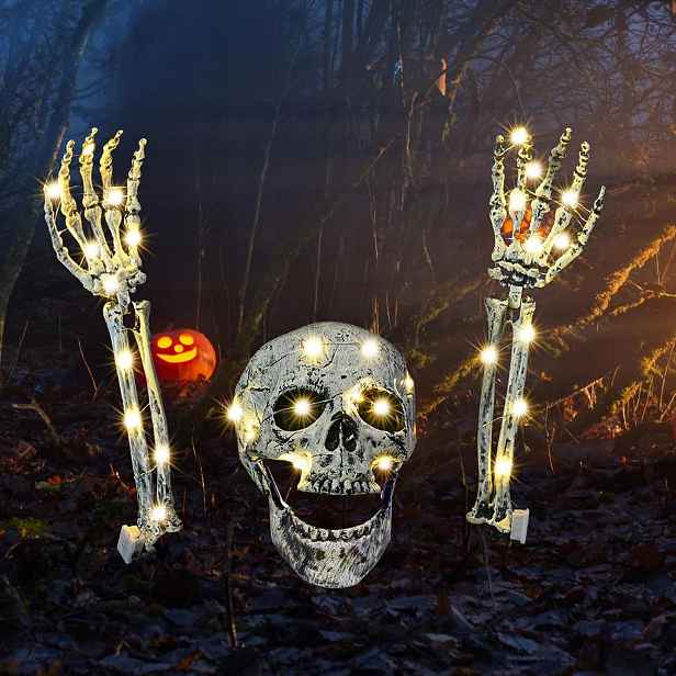 Halloweenová dekorace venkovní, kostra, zahradní, se světly 3 m