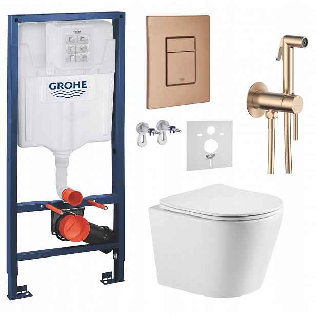 Podomítkový Wc set Grohe s mísou Jess a tlačítkem měď baterie měď