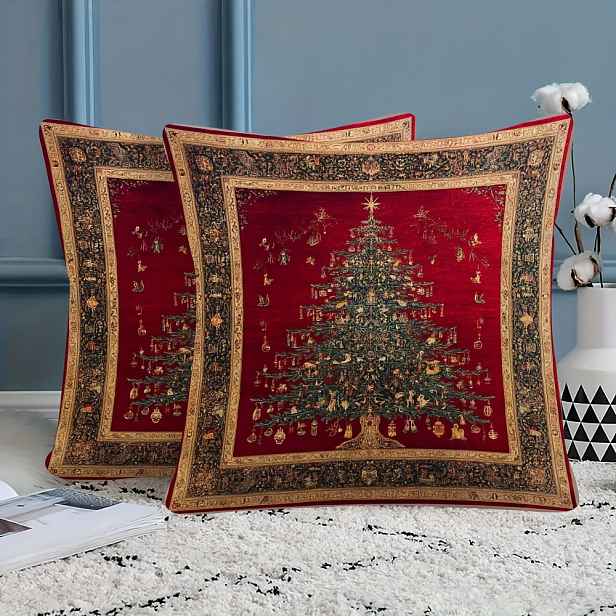 TEMU 2 ks, Jednostranné měkké povlaky na polštáře, Velikost 45,72x45,72 cm, Nádherně ilustrované vánoční vzory v perském stylu, Vhodné pro pohovky,