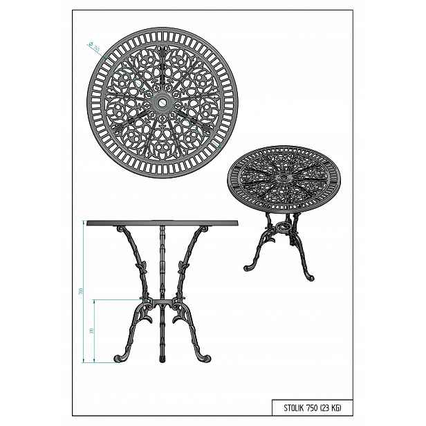 Zahradní Litinový Stůl Průměr Desky 75 cm