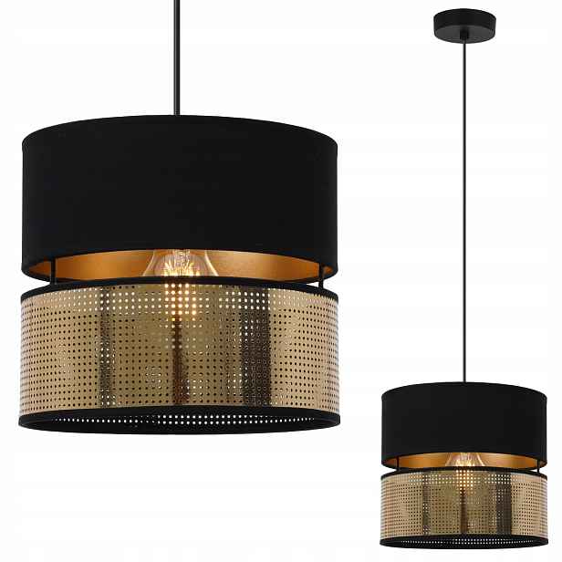 Závěsná Stropní Lampa Lustr S Dvojitým Stínidlem, Černá A Zlatá, Síťovina Glamour