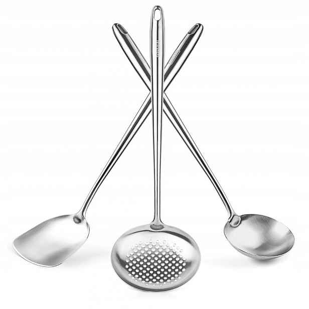 Sada pro Wok Naběračka Špachtle Cedník Yosukata 43 cm Nerezová Ocel