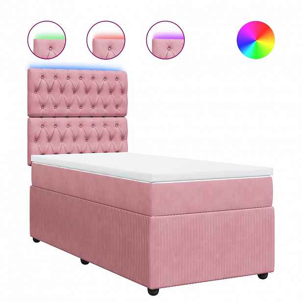 vidaXL Box spring postel s matrací růžová 90x190 cm samet