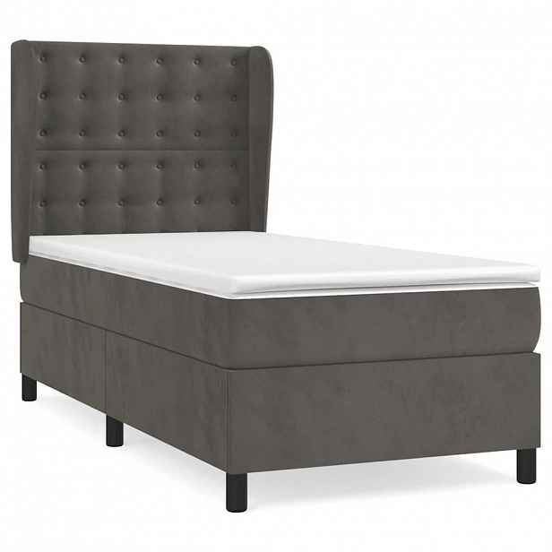 vidaXL Box spring postel s matrací tmavě šedá 90x190 cm samet