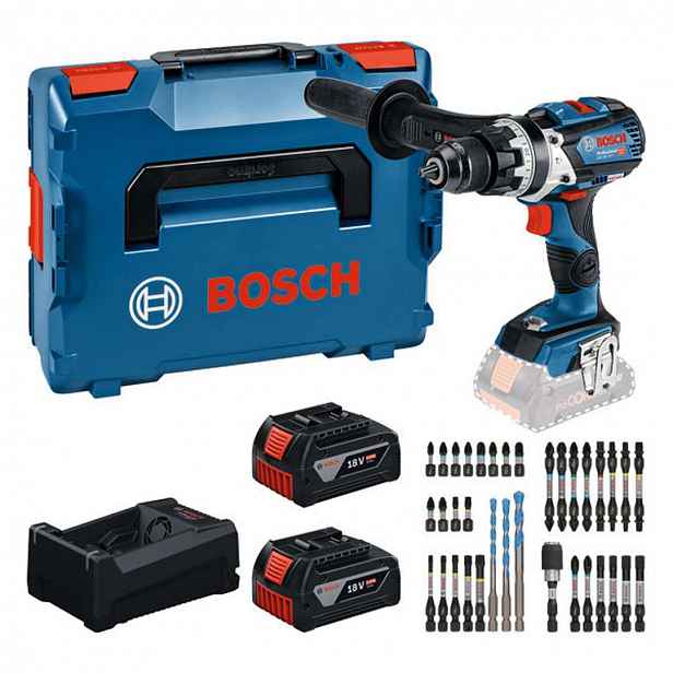 Bosch - 18V AKU vrtací šroubovák s příklepem GSB 18V-110 C, s příslušenstvím, 2x aku 5,0 Ah Li-Ion, nabíječka 0615A500E0