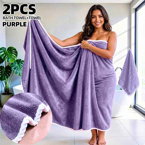 TEMU 2ks XXL Extra Velká Jednobarevná Sada Ručníků do Koupelny, Obsahuje 1 Extra Velký Ručník do Koupelny o Rozměrech 200*105cm [70,87*35,43 Palců] a
