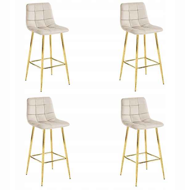 4X Barová Židle Kuchyňská Barová Židle 102 CM Béžová, Sametová, Do Kuchyně Domu