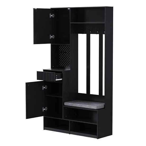 EVRYAE ŠATNÍ SKŘÍŇ s lavicí 4 háčky dvířky zásuvkami a úložným prostorem 100/180/35 cm