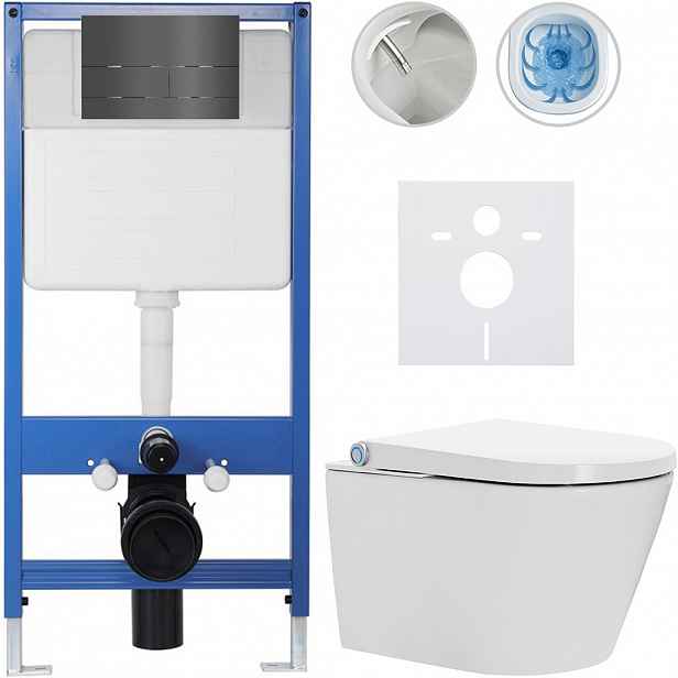 Kompletní WC set Profi/Cronus Standard - bílá lesklá - WC tlačítko Line/Tmavě šedá - předstěnová instalace - 59,3x38,4 cm