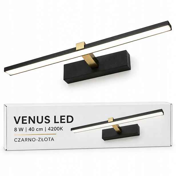 Lampa nad zrcadlo 40 cm Venus 8W černo-zlatá Led neutrální 4200K IP44