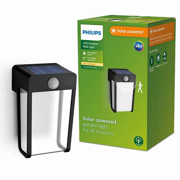 Nástěnné svítidlo Solární Lampa Fasádní Led 2.3W Snímač pohybu soumraku Philips