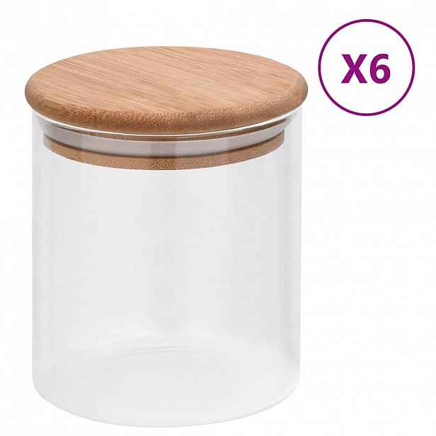 vidaXL Skleněné dózy s bambusovým víčkem 6 ks 600 ml