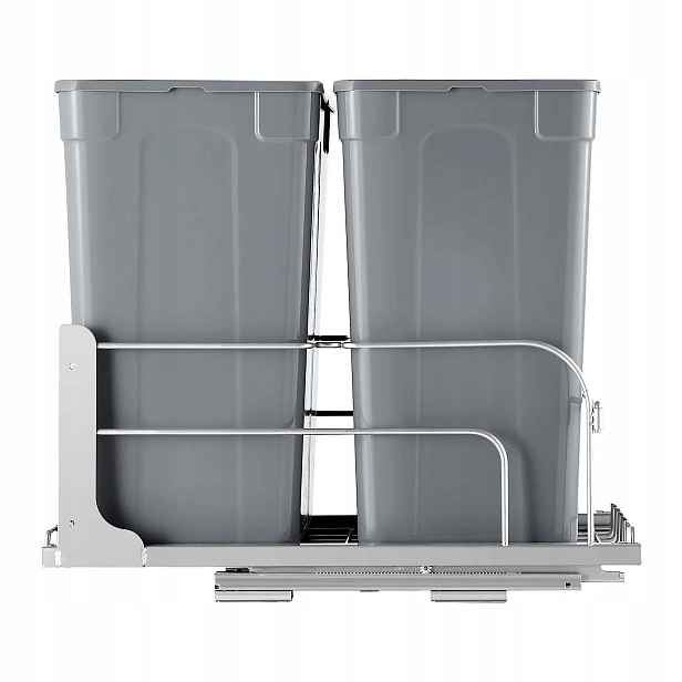 Výsuvný koš do skříňky 2x35QT soft close, kovové vodítka, pod pracovní desku
