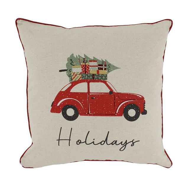 Béžový bavlněný povlak na polštář s autíčkem Holidays - 50*50cm Chic Antique