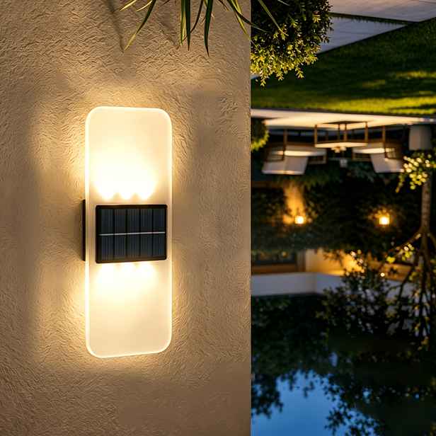 TEMU LED Solární Akrylátová Nástěnná Světla, Moderní Zahradní Svítidla (Studená Bílá a Teplá Bílá), Plotová Svítidla, Automatická Nástěnná Svítidla s