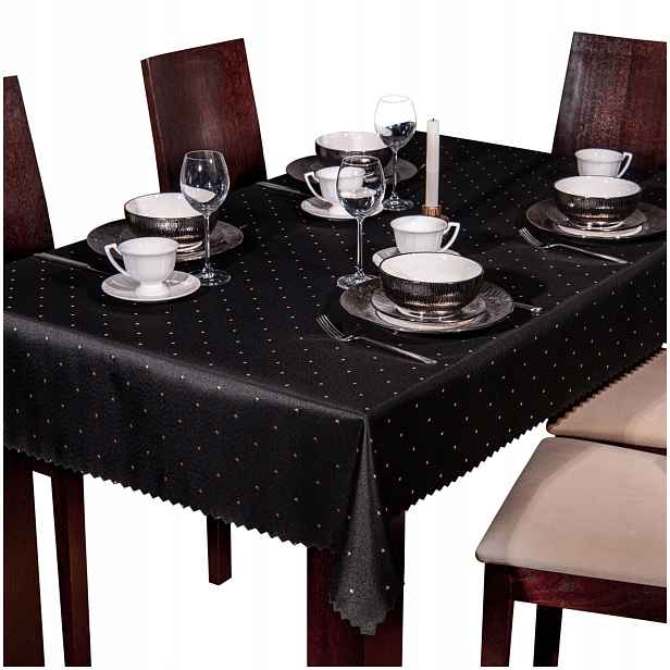 Ubrus odolný proti skvrnám 220x120 Celoroční Elegantní Černé a zlaté tečky SW32