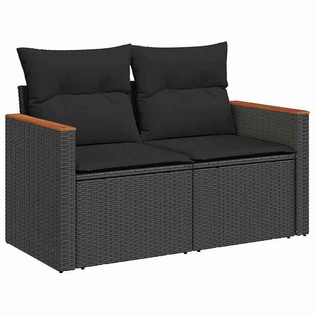 vidaXL Zahradní pohovka s polštáři pro 2 osoby černá polyratan