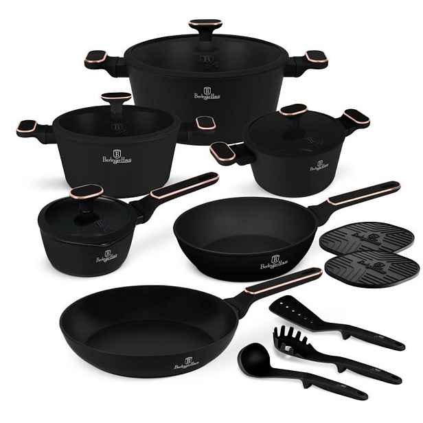 BERLINGERHAUS Sada nádobí s titanovým povrchem 15 ks Black Rose Collection BH-8363