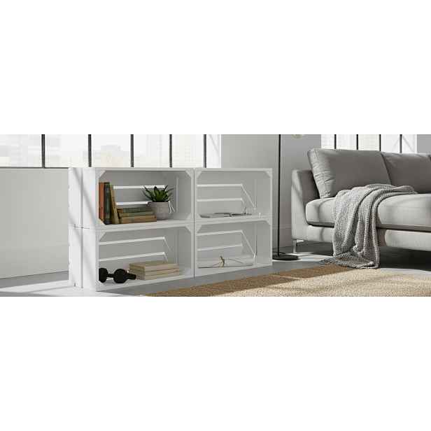 Krabice 50x20 cm Set 4 kusů Pevné Bílé dřevěné krabice