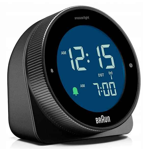 Černý Kulatý Podsvícený Elektronický Budík Braun BC24B-RC DCF77 Alarm