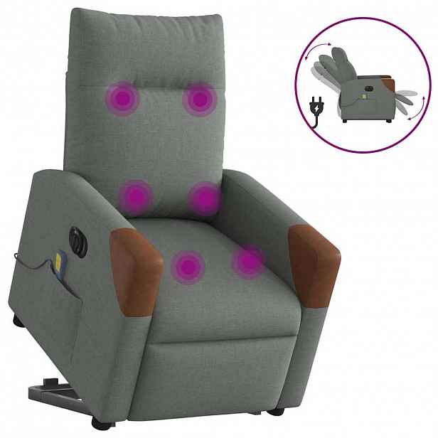 vidaXL Elektrické zvedací masážní polohovací křeslo tmavě šedé textil