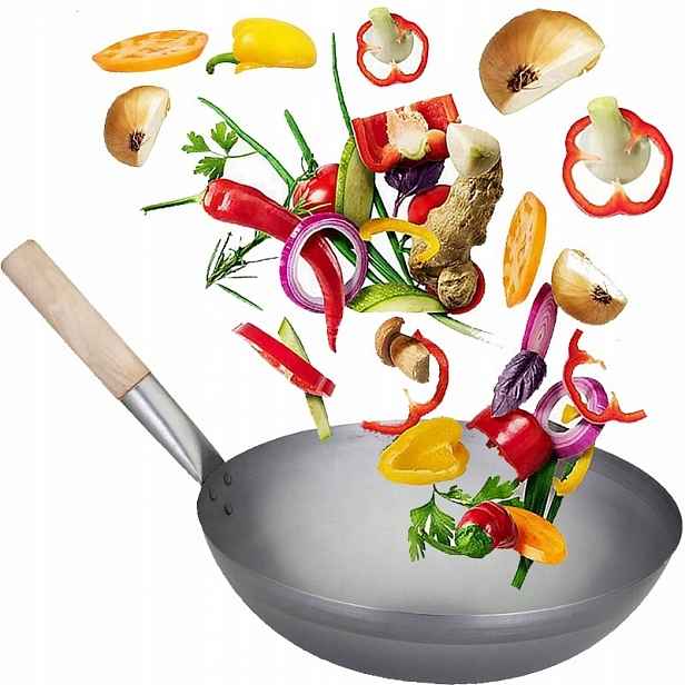 Čínská velká pánev Wok Ocel Uhlíková Kulaté Dno Průměr 12 palců 31 cm Ae